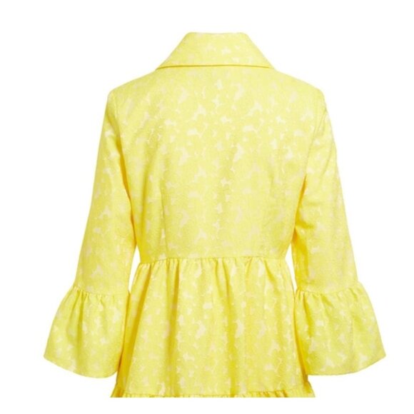 Halogen X Atlantic-Pacific Floral Jacquard Swing Jacket Yellow Medium Dressy - Picture 4 of 16
